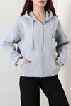 Kadın 3 İplik Şardonlu Oversize Fermuarlı Sweat Gri