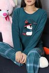 Kadın Polar Baskılı Pijama Takımı Petrolyeşili