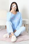 Kadın Polar Baskılı Pijama Takımı Açıkmavi