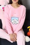 Kadın Polar Baskılı Pijama Takımı Pembe