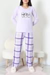 Kadın Polar Baskılı Pijama Takımı Lila
