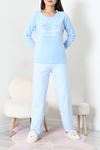 Kadın Polar Baskılı Pijama Takımı Açıkmavi