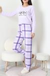 Kadın Polar Baskılı Pijama Takımı Lila