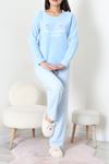 Kadın Polar Baskılı Pijama Takımı Açıkmavi
