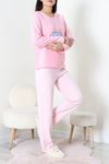 Kadın Polar Baskılı Pijama Takımı Pembe