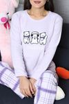 Kadın Polar Baskılı Pijama Takımı Lila