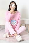 Kadın Polar Baskılı Pijama Takımı Pembe