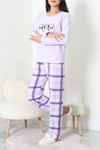 Kadın Polar Baskılı Pijama Takımı Lila