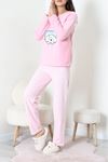 Kadın Polar Baskılı Pijama Takımı Pembe