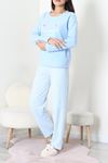 Kadın Polar Baskılı Pijama Takımı Açıkmavi