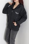 Kadın 3 İplik Şardonlu Oversize Fermuarlı Sweat Antrasit Model TV-103578