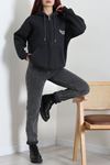 Kadın 3 İplik Şardonlu Oversize Fermuarlı Sweat Antrasit Model TV-103578