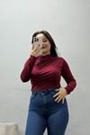 Kadın Drapeli Dik Yaka Sandy Bluz Açıkbordo