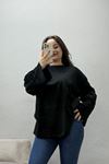 Kadın Kompakt Penye Kolağzı Geniş Salaş Oversize Pamuklu Sweat Siyah