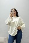 Kadın Kompakt Penye Kolağzı Geniş Salaş Oversize Pamuklu Sweat Ekrugri