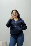 Kadın 3 İplik Kompakt Şardonlu Kapüşonlu Sweatshirt Lacivert