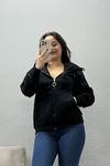 Kadın 3 İplik Kompakt Şardonlu Kapüşonlu Sweatshirt Siyah