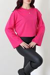 Kadın Kompakt Penye Kolağzı Geniş Salaş Oversize Pamuklu Sweat Fuşya