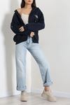 Kadın 3 İplik Şardonlu Oversize Fermuarlı Sweat Lacivert Model TV-103580