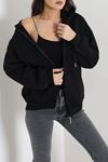 Kadın 3 İplik Şardonlu Oversize Fermuarlı Sweat Siyah Model TV-103589