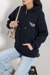 Kadın 3 İplik Şardonlu Oversize Fermuarlı Sweat Lacivert Model TV-103580