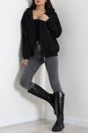 Kadın 3 İplik Şardonlu Oversize Fermuarlı Sweat Siyah Model TV-103589