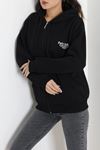 Kadın 3 İplik Şardonlu Oversize Fermuarlı Sweat Siyah Model TV-103589