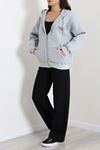 Kadın 3 İplik Şardonlu Oversize Fermuarlı Sweat Gri Model TV-103576