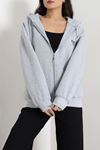 Kadın 3 İplik Şardonlu Oversize Fermuarlı Sweat Gri Model TV-103576