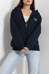 Kadın 3 İplik Şardonlu Oversize Fermuarlı Sweat Lacivert Model TV-103580