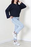 Kadın Kompakt Penye Kolağzı Geniş Salaş Oversize Pamuklu Sweat Koyulaci