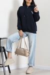 Kadın 3 İplik Şardonlu Oversize Fermuarlı Sweat Lacivert Model TV-103580