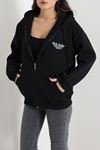 Kadın 3 İplik Şardonlu Oversize Fermuarlı Sweat Siyah Model TV-103589