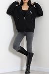 Kadın 3 İplik Şardonlu Oversize Fermuarlı Sweat Siyah Model TV-103589