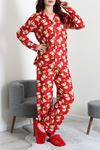 Kadın Süet Düğmeli Pijama Takımı Kırmızıvizon