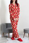 Kadın Süet Düğmeli Pijama Takımı Kırmızıvizon