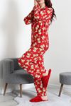 Kadın Süet Düğmeli Pijama Takımı Kırmızıvizon