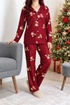 Kadın Süet Düğmeli Pijama Takımı Bordo