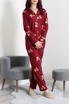 Kadın Süet Düğmeli Pijama Takımı Bordo