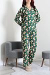 Kadın Süet Düğmeli Pijama Takımı Yeşil