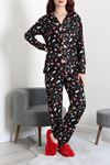Kadın Süet Düğmeli Pijama Takımı Siyahvizon