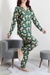 Kadın Süet Düğmeli Pijama Takımı Yeşil