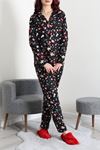 Kadın Süet Düğmeli Pijama Takımı Siyahvizon