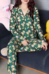 Kadın Süet Düğmeli Pijama Takımı Yeşil