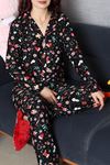 Kadın Süet Düğmeli Pijama Takımı Siyahvizon
