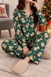 Kadın Süet Düğmeli Pijama Takımı Yeşil