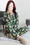 Kadın Süet Düğmeli Pijama Takımı Yeşil