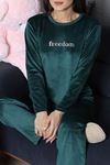 Kadın Fransız Kadife Enjeksiyon Baskı Pijama Takımı Zümrüt