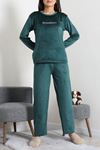 Kadın Fransız Kadife Enjeksiyon Baskı Pijama Takımı Zümrüt