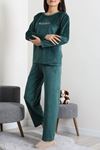 Kadın Fransız Kadife Enjeksiyon Baskı Pijama Takımı Zümrüt